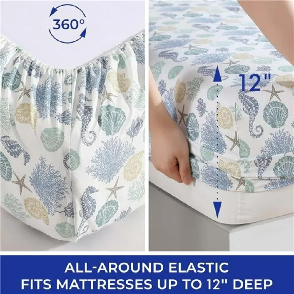 Beatrice Coastal Queen Sheet Set Soft Microfiber Deep Pocket Bedding Beach